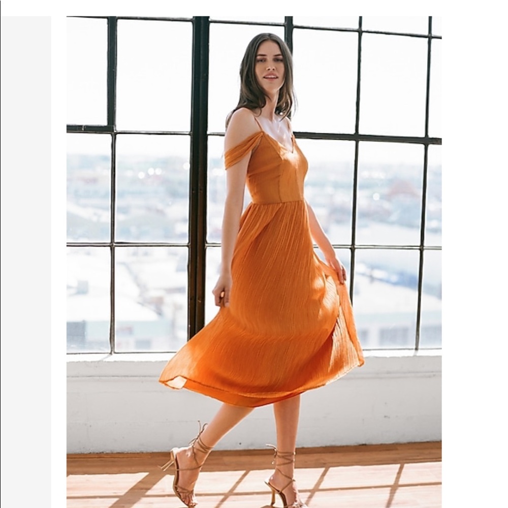 Gold off the shoulder midi dress from Express